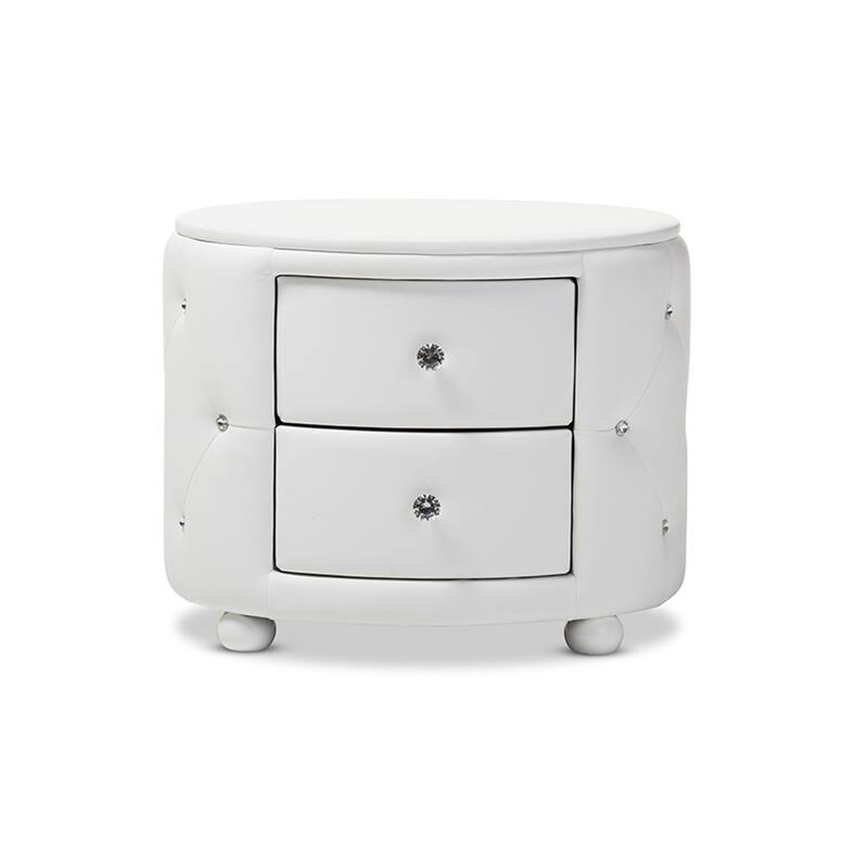Modern Nightstand with Storage Drawers - Bedroom Side Table, Faux Leather & Crystal Knobs, 17.9" x 24.4" x 19.5"