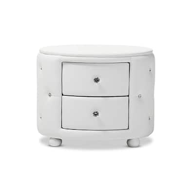 Modern Nightstand with Storage Drawers - Bedroom Side Table, Faux Leather & Crystal Knobs, 17.9" x 24.4" x 19.5"