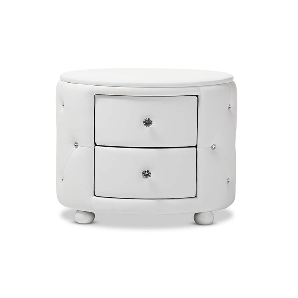Modern Nightstand with Storage Drawers - Bedroom Side Table, Faux Leather & Crystal Knobs, 17.9" x 24.4" x 19.5"