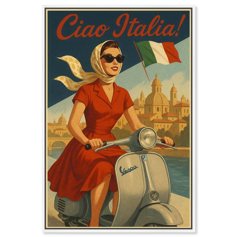 Scooter Italian Travel Canvas by Art Remedy - White - 10" x 15"