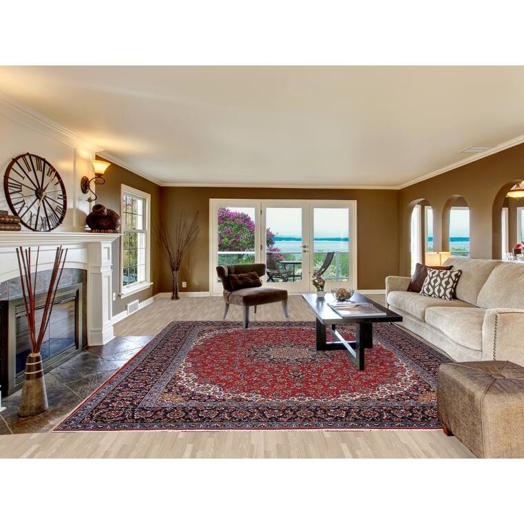 Traditional Red Kashan Turkish Rug Machine Made Home Decor Carpet - 9'8" x 12'6"