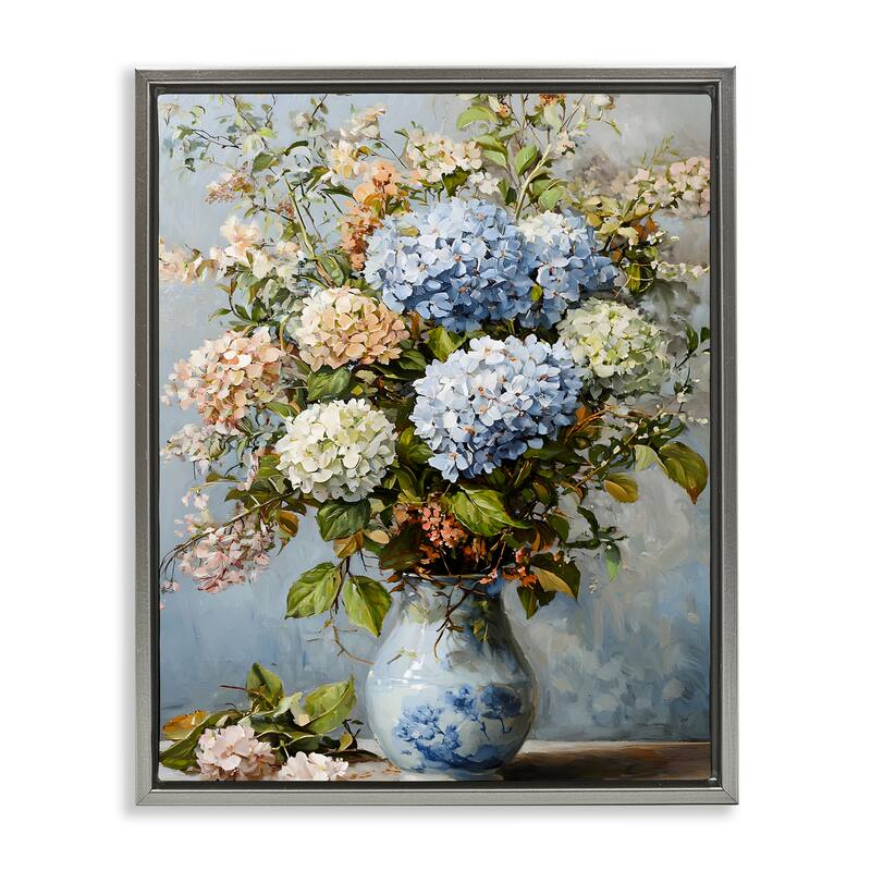 Stupell Classic Hydrangeas & Leaves Framed Floater Canvas Wall Art Design By Franklyn Gregory - 25 x 31 - Grey