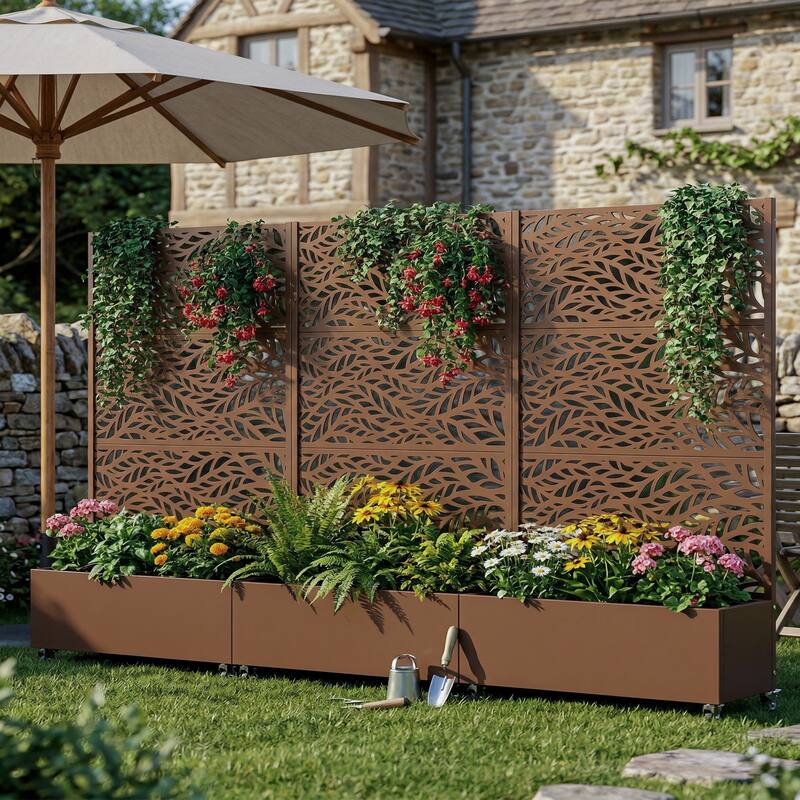 72 in Metal Movable Planter Box with Trellis Privacy Screen Lockable ...