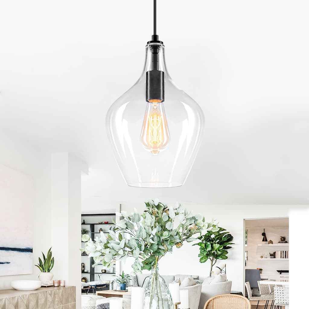 Industrial Pendant Light Clear Glass Matte Black Kitchen Island - Dia.7.87-in