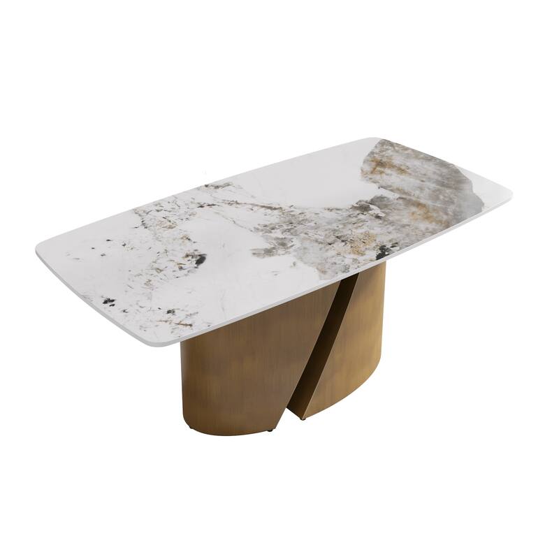 71" & 63" Modern Kitchen Table Marble Sintered Stone Table Top with Metal Gold Finish Legs