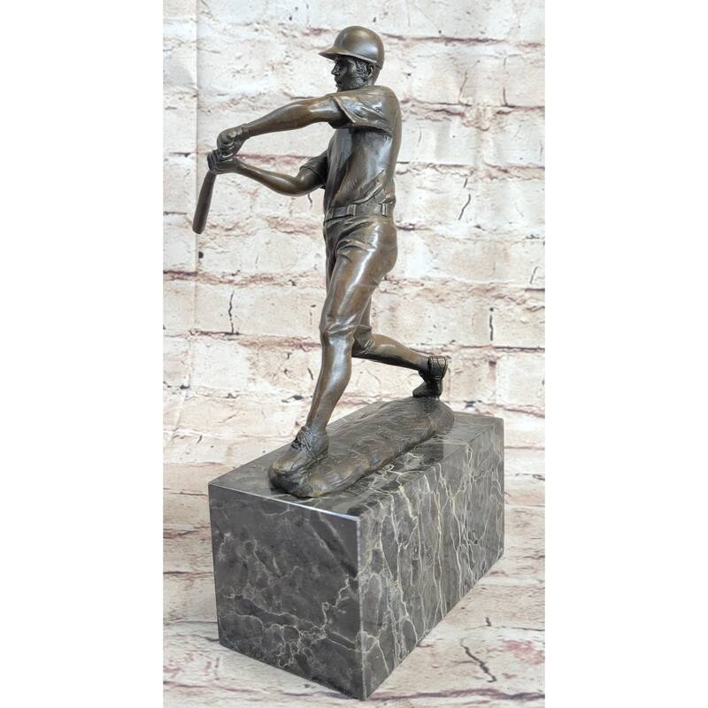 Baseball Player Bronze Metal Sculpture Statue Figure Trophy Decor On Marble Base