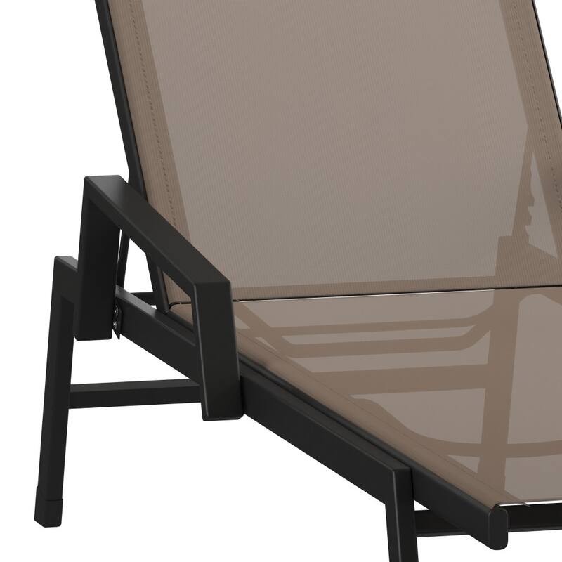Set of 2 All-Weather Textilene Adjustable Chaise Lounge Chairs with Arms