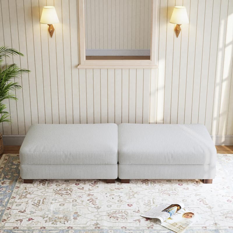Corduroy Modern Ottoman with Wood Legs Set of 2