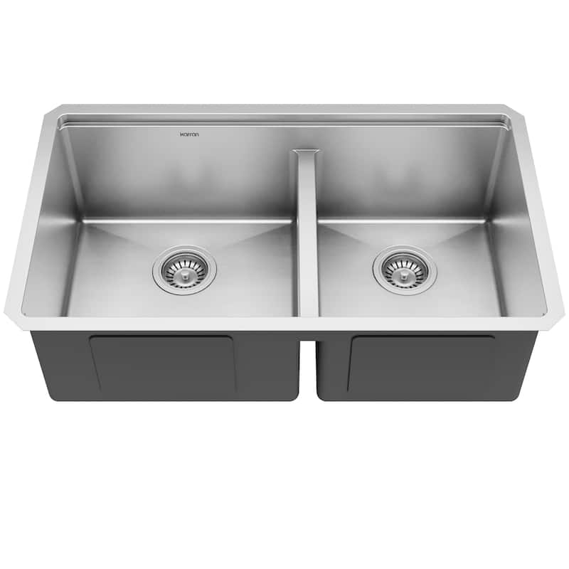 Elite 32" Undermount Workstation 16 Gauge Double Bowl Stainless Steel Kitchen Sink - Stainless Steel