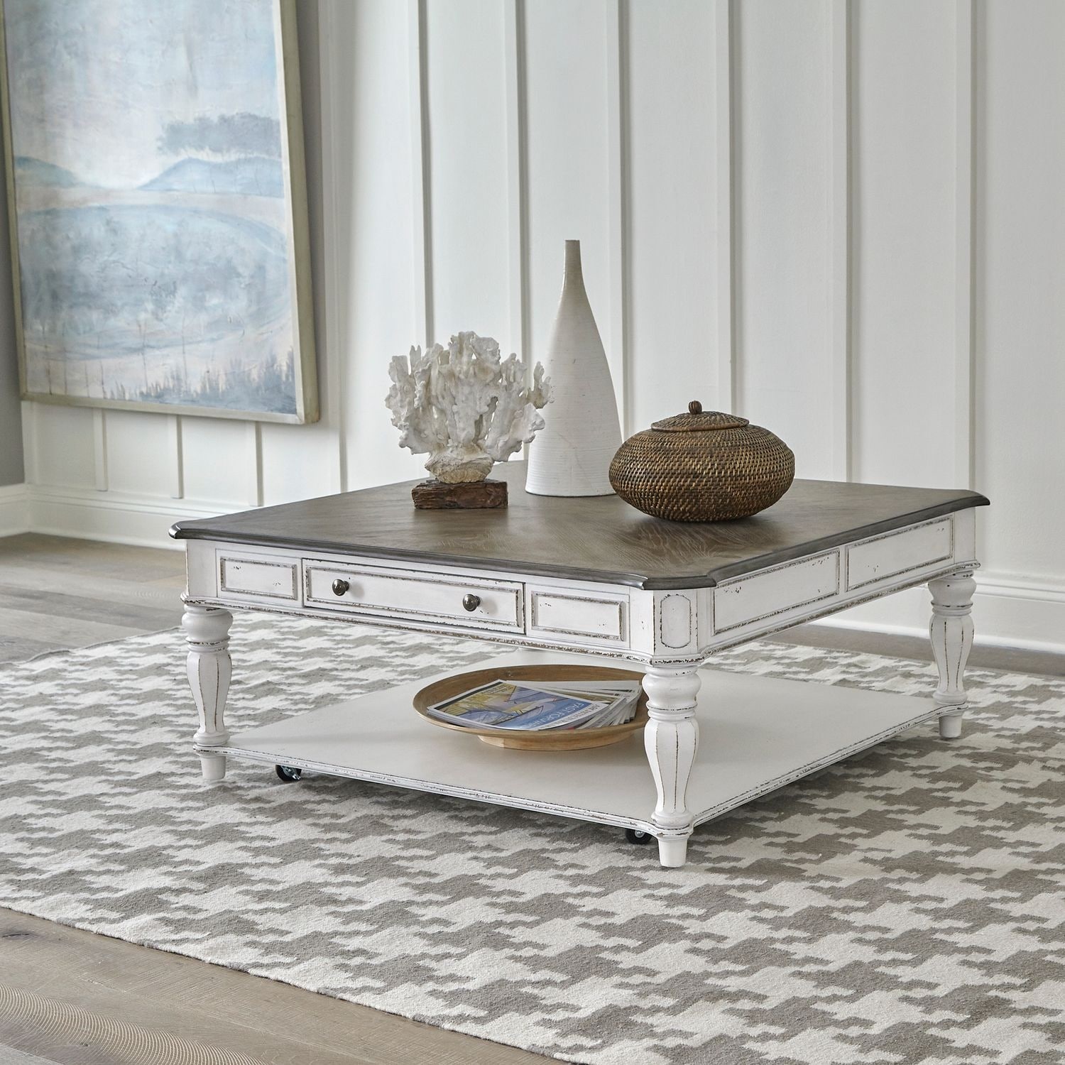 Magnolia Manor Antique White Oversized Square Cocktail Table