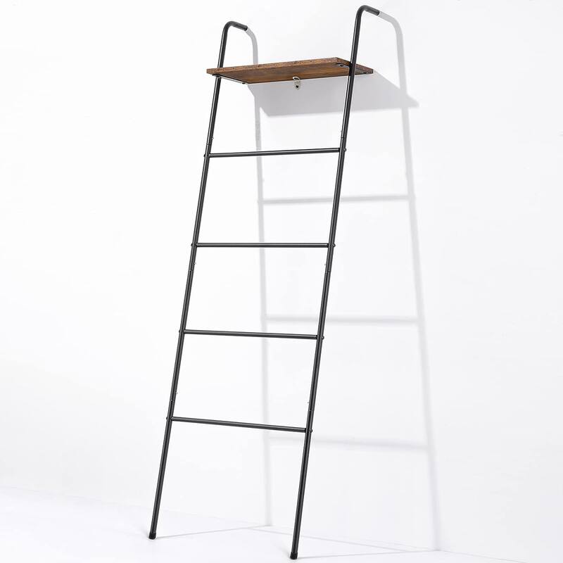 5 Layer Wall-Leaning Blanket Ladder with Shelf - 1PCS - Brown