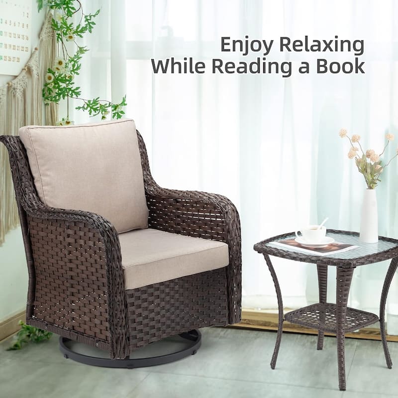 3 Pieces Outdoor Swivel Wicker Glider Patio Chairs with Table Set