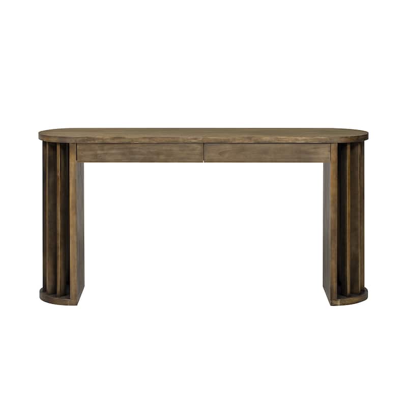 59 Inch Curved Console Table Entryway Table with 2 Drawers, Farmhouse Long Accent Table Side Table Behind the Couch