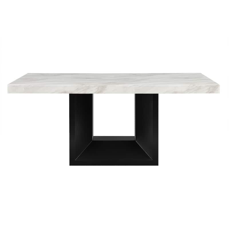HomeRoots 70" White and Black Faux Marble and Wood Pedestal Base Dining Table - 70 in. x 30.25 in. x 42 in.