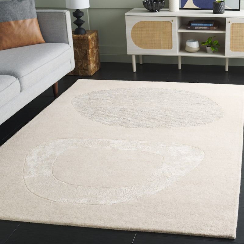 SAFAVIEH Handmade Fifth Avenue Galija Mid-Century Modern New Zealand - 6' x 6' Square - Ivory/Grey - Square
