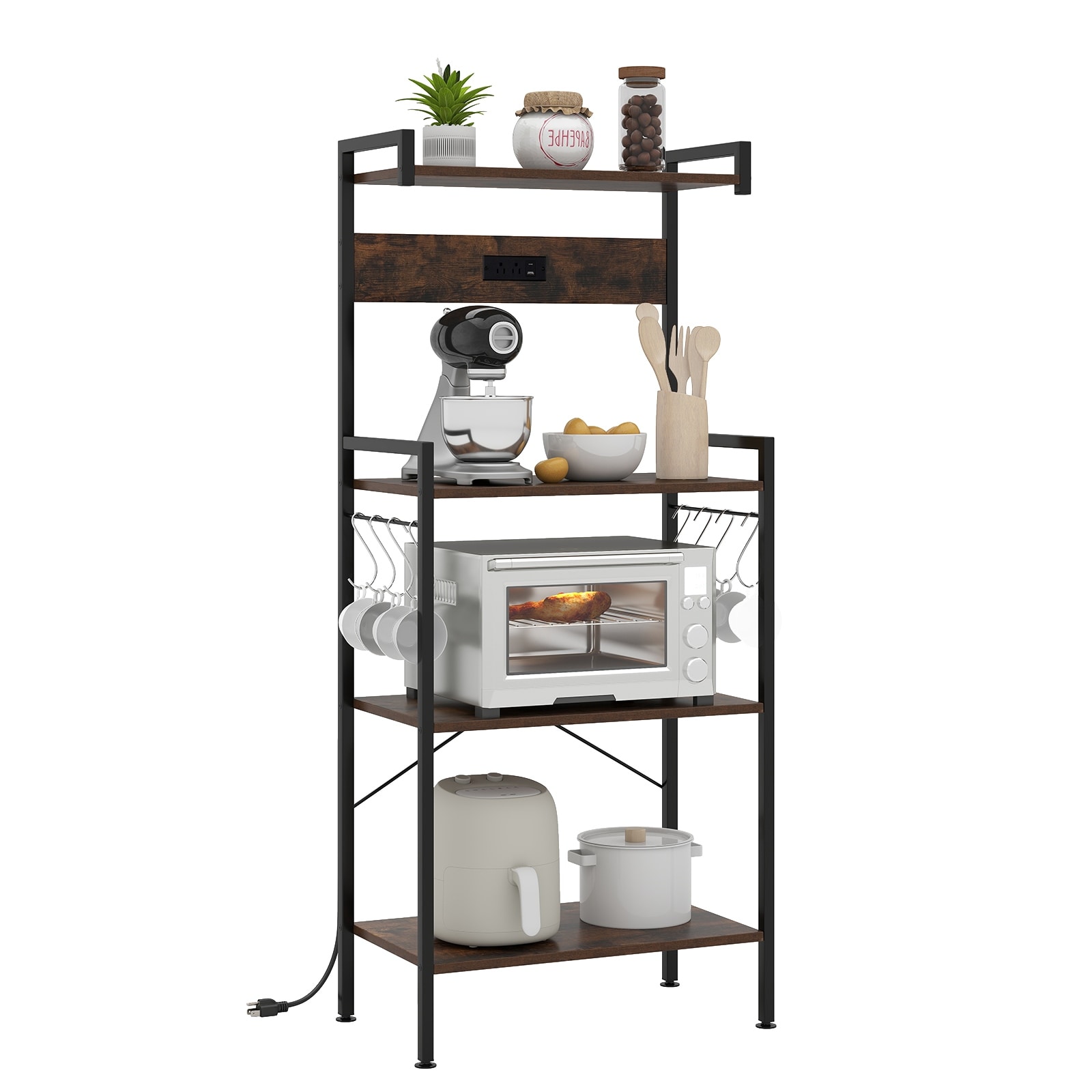Costway Kitchen Baker's Rack with Charging Station Industrial Coffee