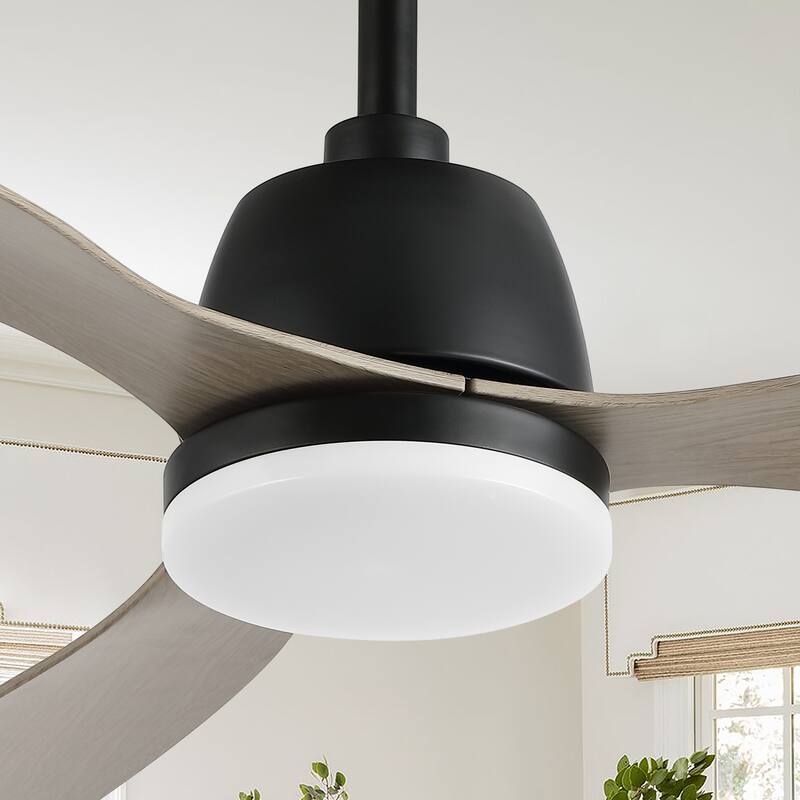 Aldrin 52" 1-Light Industrial Iron/Plastic Mobile-App/Remote-Controlled 6-Speed Propeller LED Ceiling Fan, by JONATHAN Y