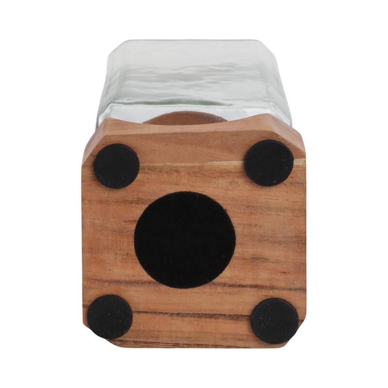 Decorative Wood and Glass Hurrican Pillar Candle Holder