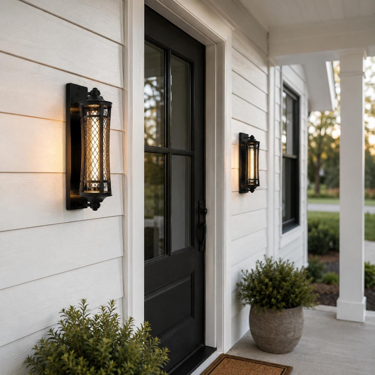 Outdoor Wall Light Fixture – 11.65'' Matte Black Exterior Lantern, Waterproof Porch Sconce With E26 Socket – 1 Pack