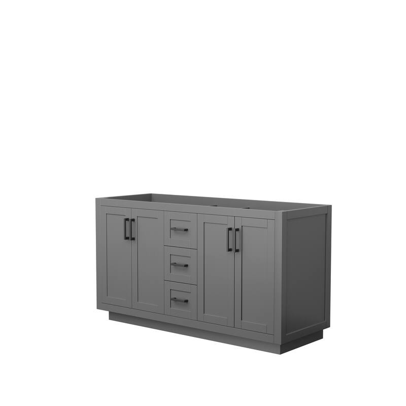 Miranda Double Bathroom Vanity Cabinet, No Mirror - 60-Inch Double - Dark Gray, Matte Black Trim, No Top