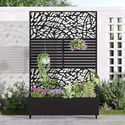 Metal Movable Planter Box with Trellis Privacy Screen Planter Box with Lockable Wheels