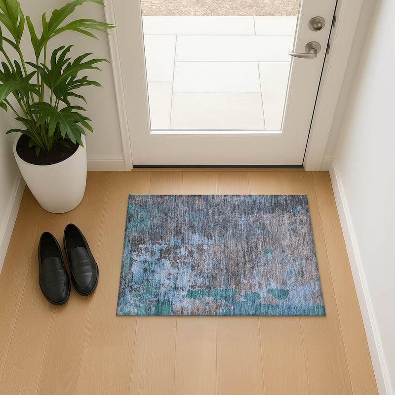 Premium Washable Super Soft Chic Abstract Mayfield Rug - Teal - 1'8" x 2'6"