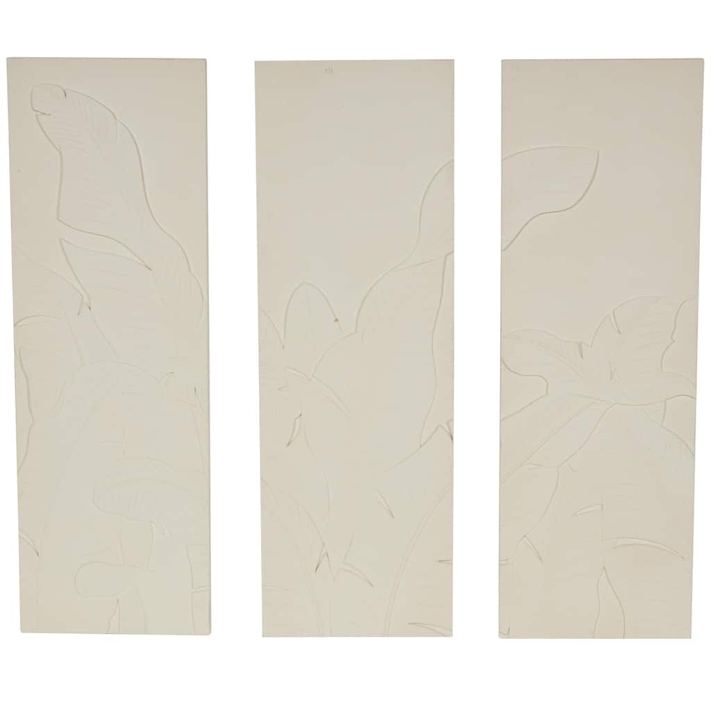 Wood Leaf Dimensional Relief Home Wall Decor with Sandstone Texture - Set of 3 Cream - Roche River Decor