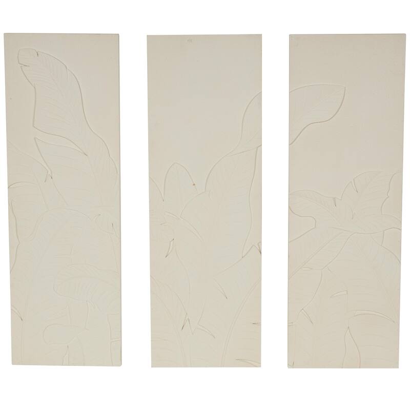 Wood Leaf Dimensional Relief Home Wall Decor with Sandstone Texture - Set of 3 Cream - Roche River Decor