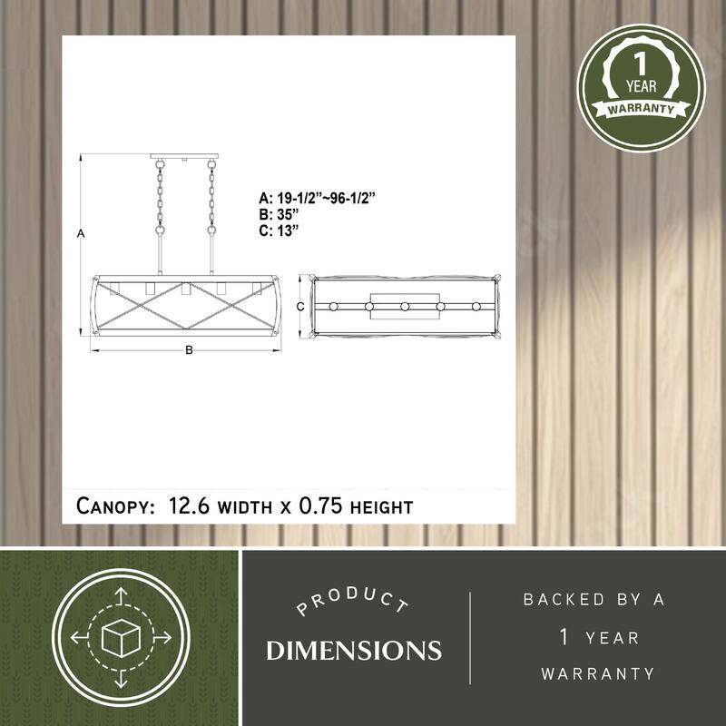 Montclare 5L Black and White Ash Wood Farmhouse Cage Linear Chandelier Island Pendant Light Fixture