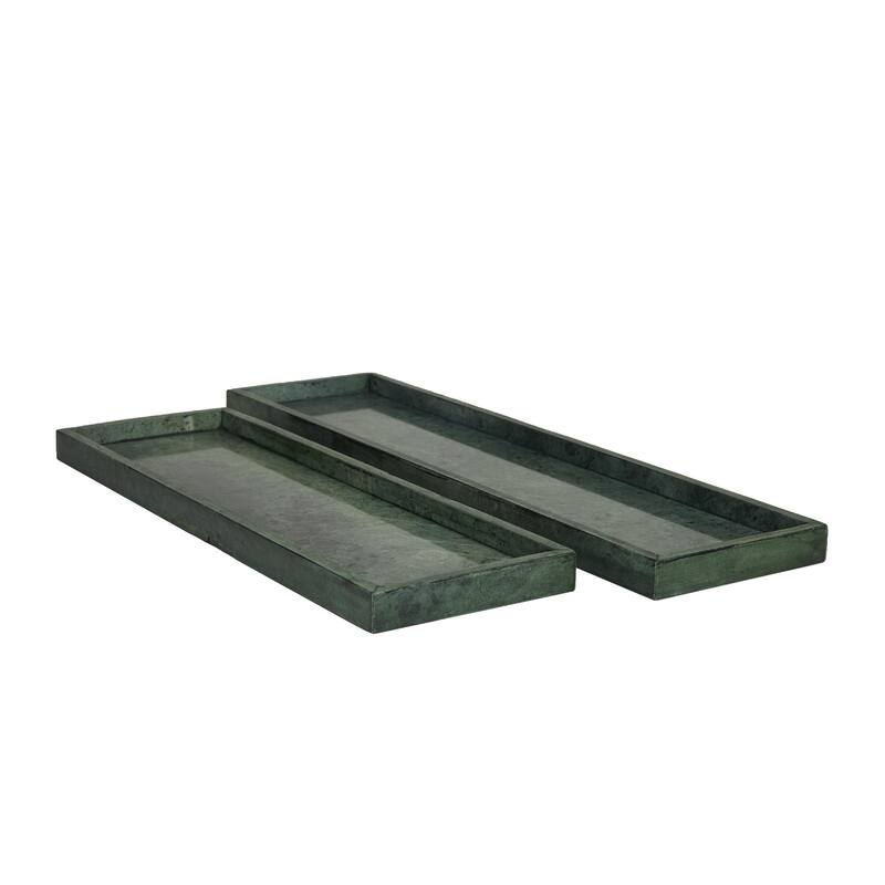 Marble Living Room Decor Tray with Raised Border - Set of 2 White, Black, Green - CosmoLiving by Cosmopolitan - Green - 22", 18"W