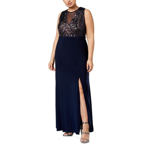 nightway plus size sequined mesh gown