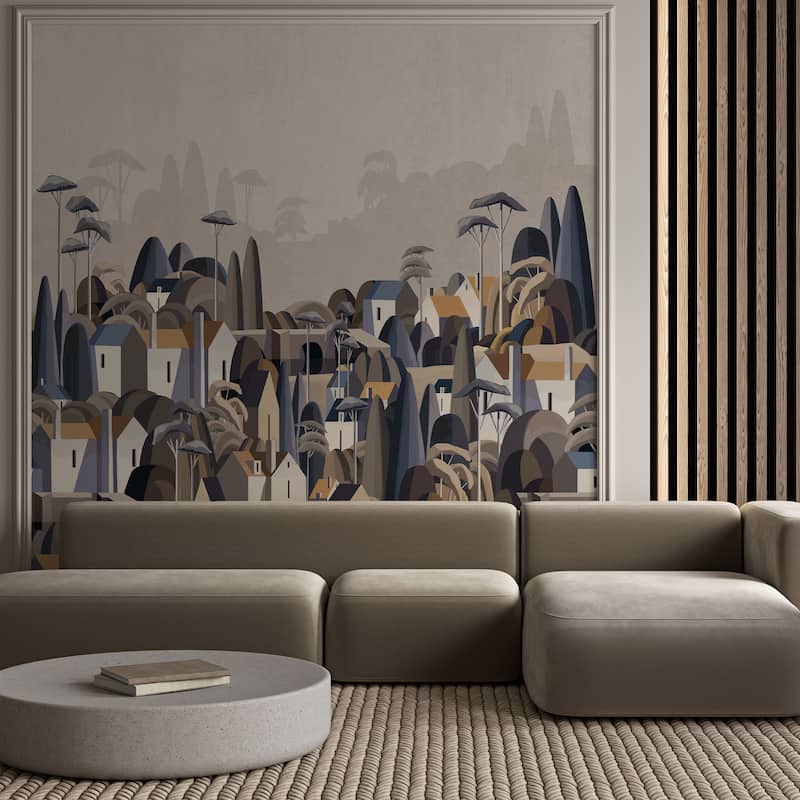 Moody Village Landscape Wallpaper Mural