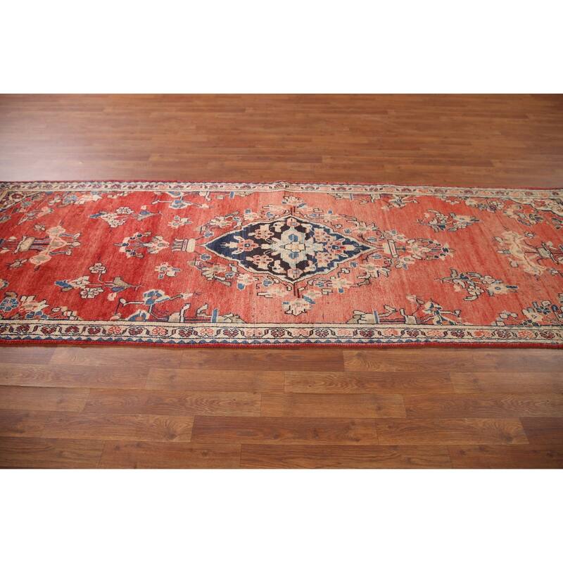 Hand Knotted Oriental 100% Wool Carpet Traditional Floral Red Mahal Runner Rug - 10' 3'' X 3' 4''