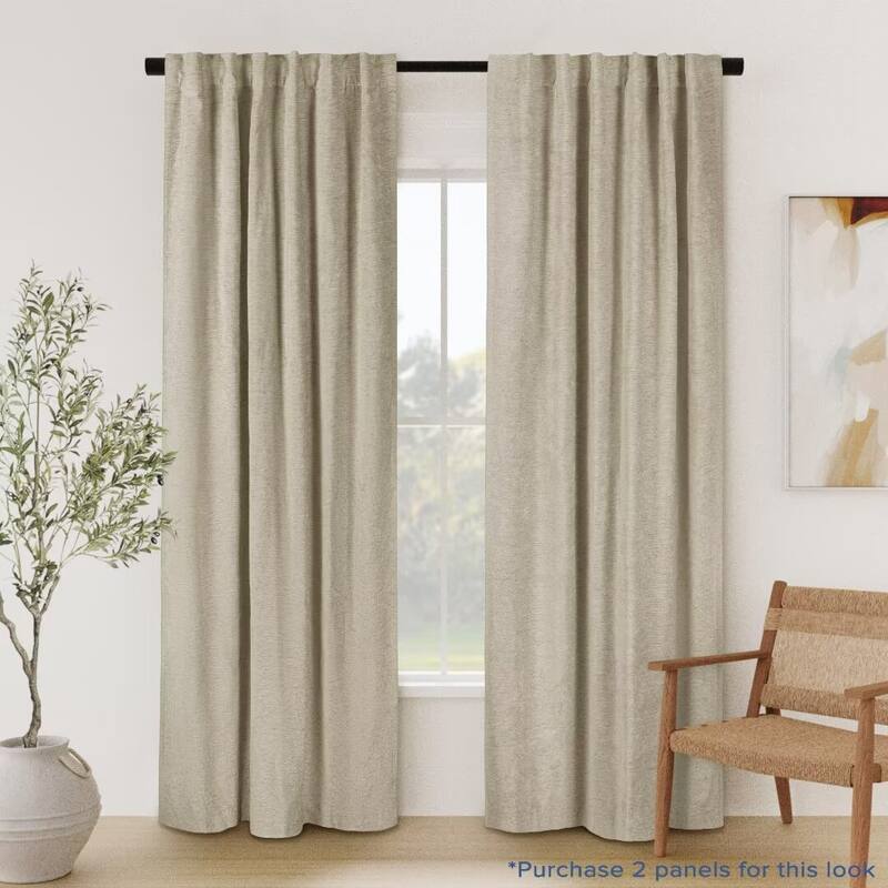 Chenille Solid Room Darkening Back Tab Curtain Panel - 52"Wx108"L - Linen