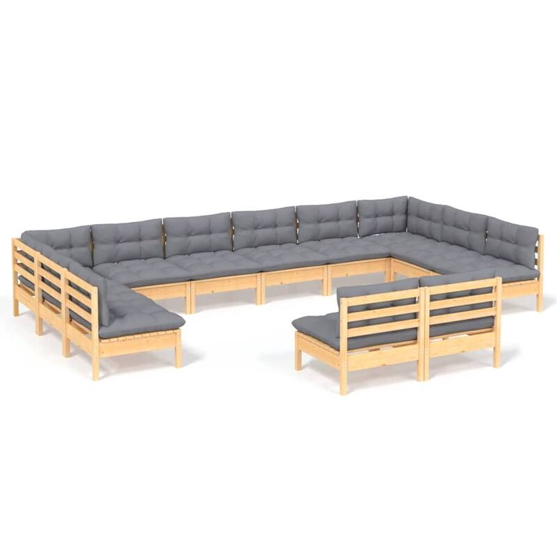 vidaXL Solid Pinewood Patio Lounge Set 12 Piece with Cushions Multi Colors