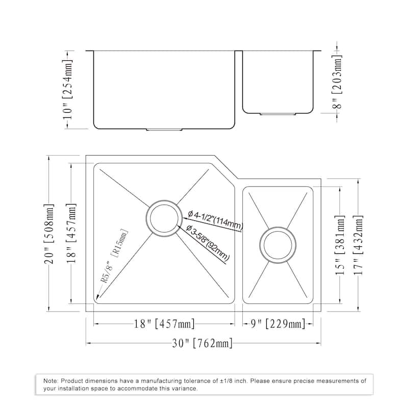 Dowell Undermount Double Bowl Stainless Steel Kitchen Sink - Small Radius Corners