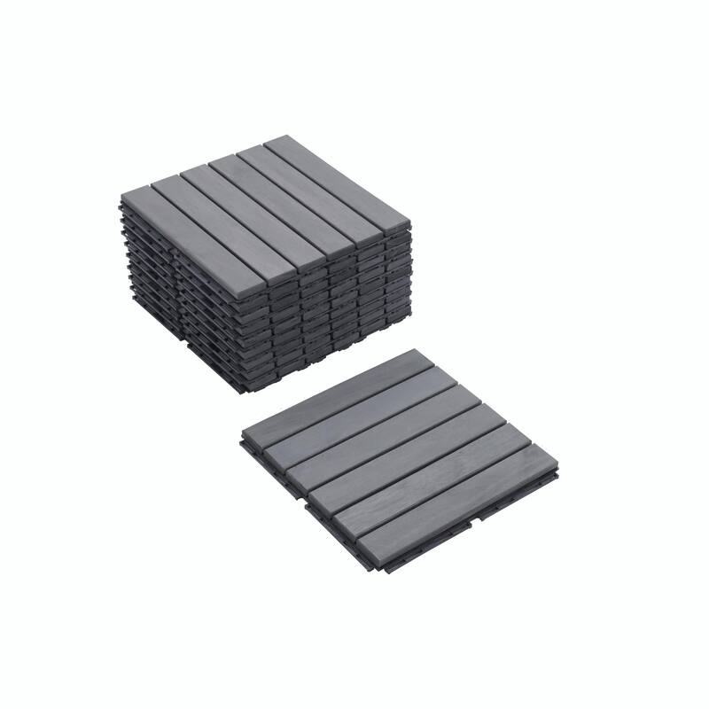 Interlocking Deck Tiles Striped Pattern, 12" x 12" Light Gray Acacia Hardwood Outdoor Flooring