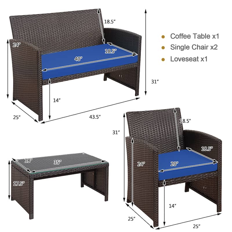 Costway 8PCS Patio Rattan Furniture Set Cushioned Chair Sofa Coffee
