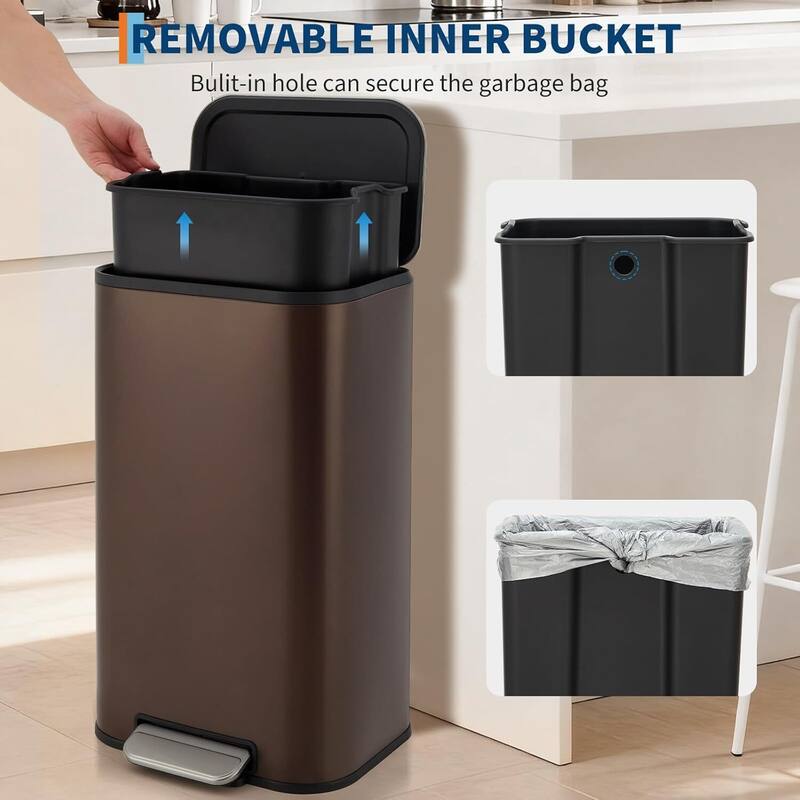 8 Gallon Trash Can with Soft Close Lid for Bathroom, Kitchen, Home, Office