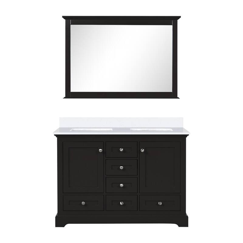 Dukes 48 in. W x 22 in. D Navy Blue Double Bath Vanity, Cultured Marble Top, and 46 in. Mirror