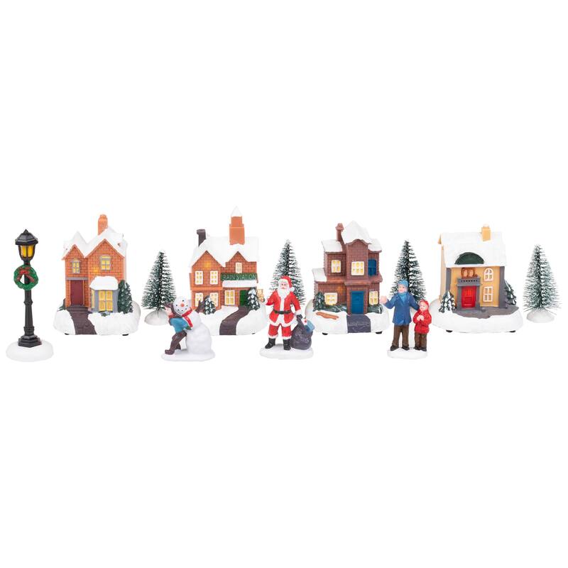LED Lighted Mini House and Figures Village Set - 12-Piece