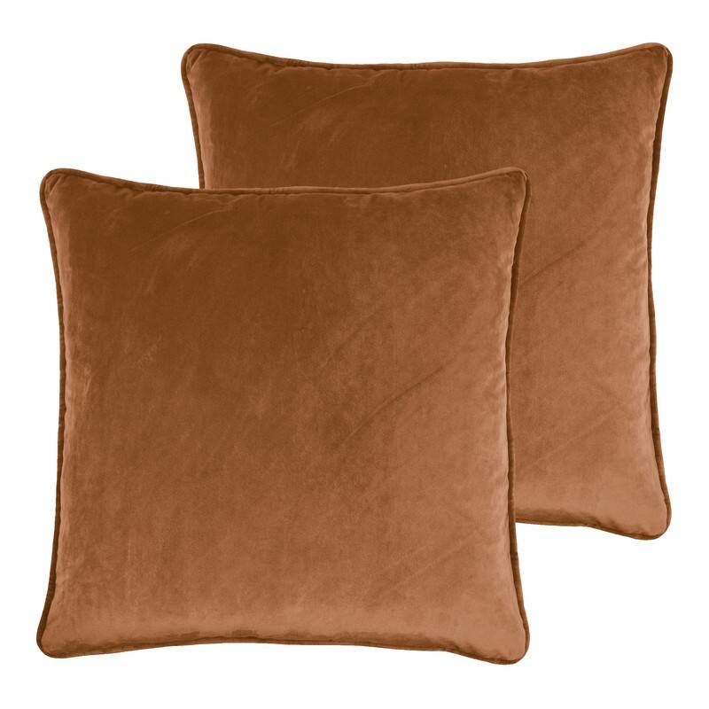 Sherry Kline Elite Velvet Corded Edge - Feather/Down Fill, Zippered, Set of 2 Pillows - Camel - 20"x20"