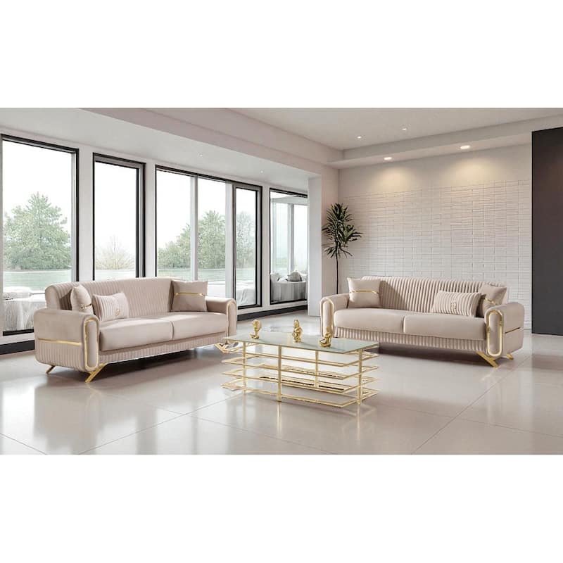 Tufka 2 Pieces Living Room Sets 1 Sofa 1 Love seat - Beige