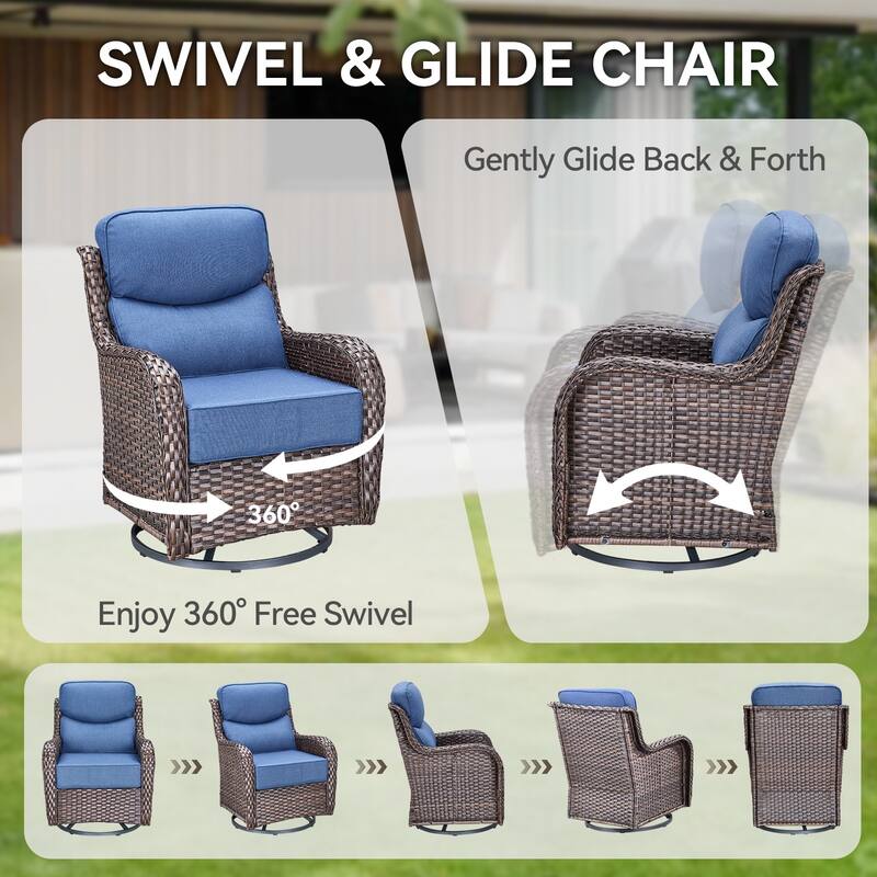 Pocassy 7 Pieces Outdoor 6" Swivel Chairs with Fire Pit Table