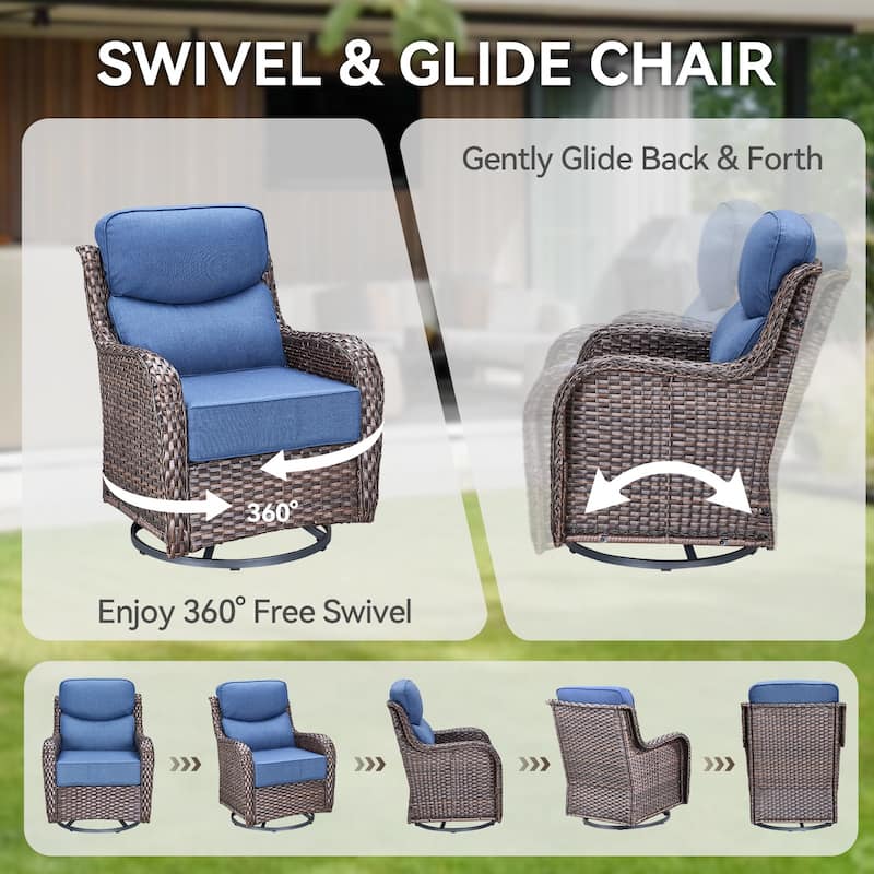 Pocassy Outdoor 6" Swivel Chairs with Fire Pit Table