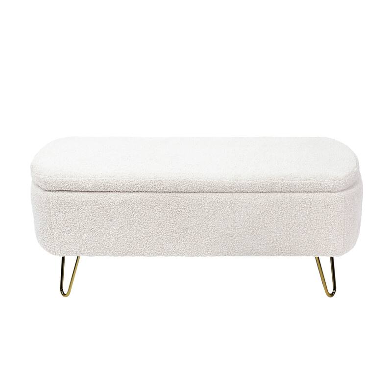 Modern Camel Fur Storage Ottoman with Gold Legs for Living Room Bedroom