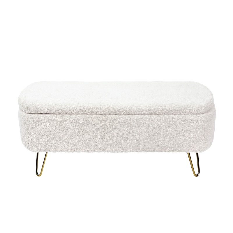 Oval Storage Ottoman Bench with Gold Legs by GDFStudio - 39.37"L x15.75"W x 15.50"H