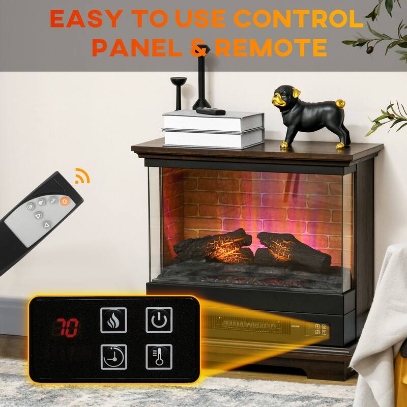 26" Electric Fireplace Heater with 7 Flame Brightness Levels, Remote Control, Auto Shut-Off & 12-Hour Timer