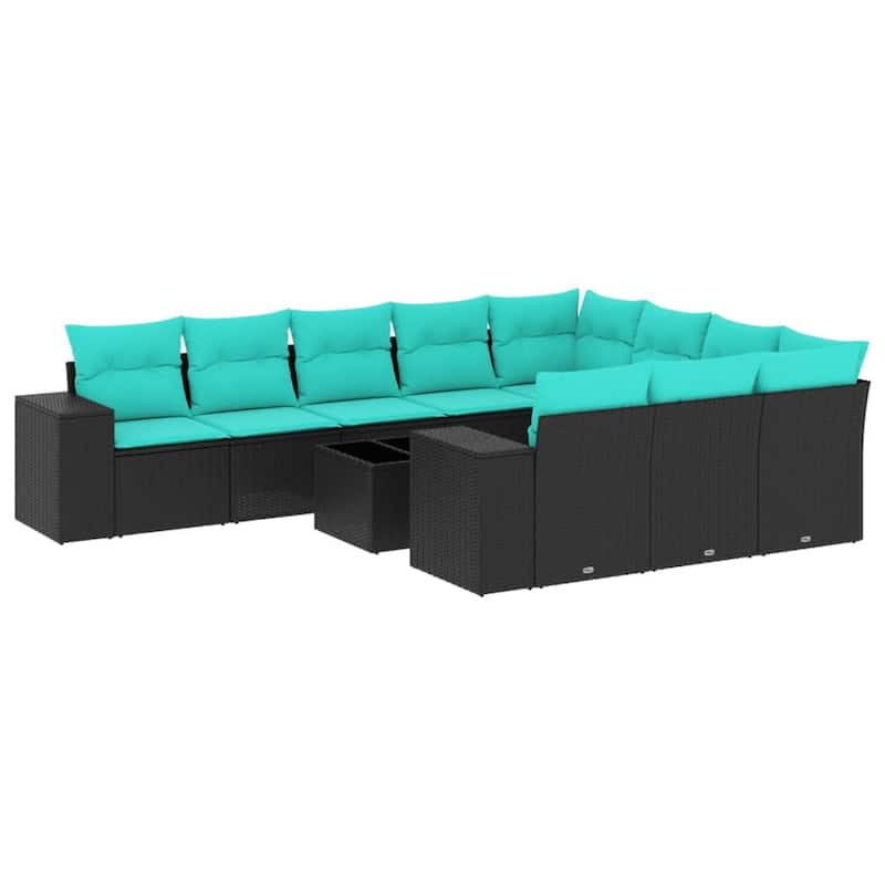 vidaXL 10 Piece Patio Sofa Set with Cushions Black Poly Rattan