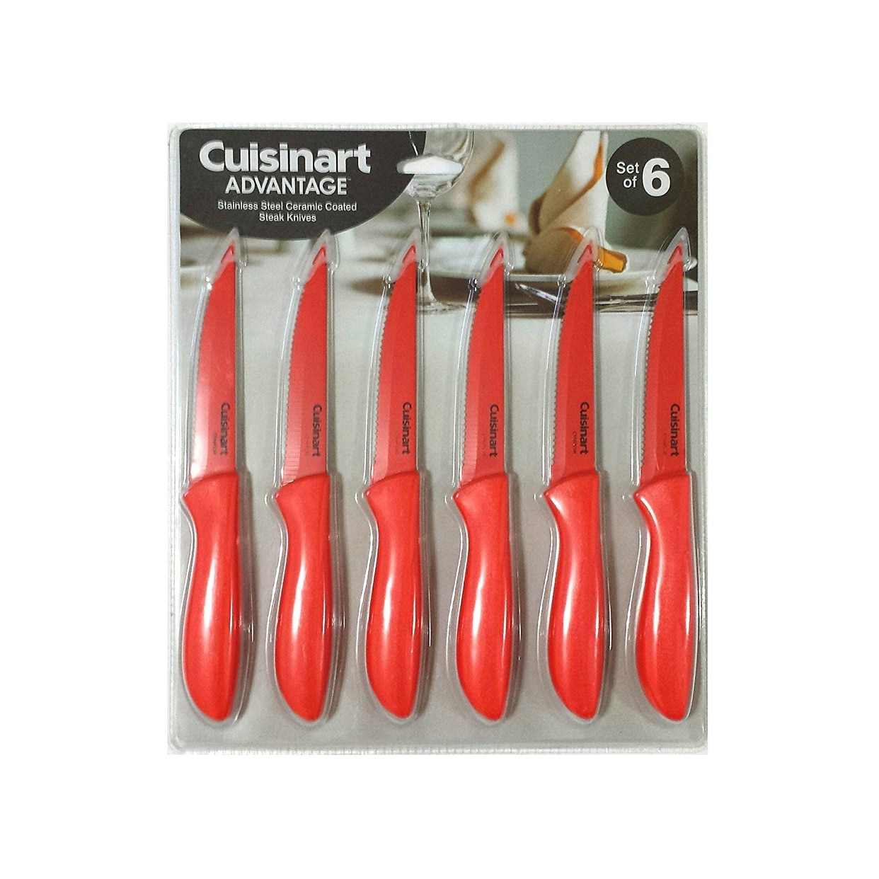 Set 6 Coltelli Da Bistecca Cuisinart Rivestimento Ceramico Rosso – Lame Acciaio Inox Antiaderenti